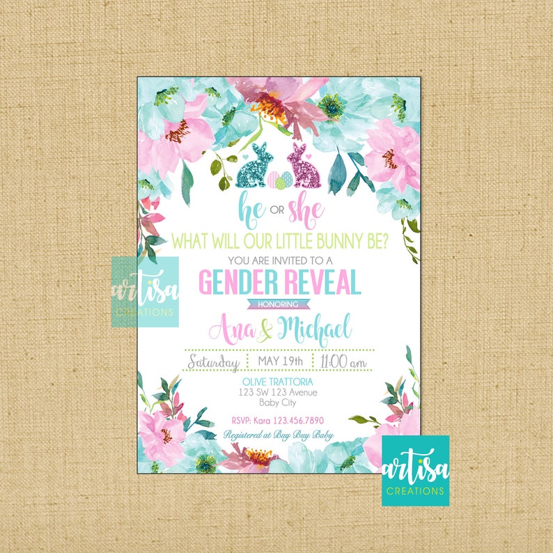 Easter Gender Reveal Invitation Easter Party Gender Reveal Etsy