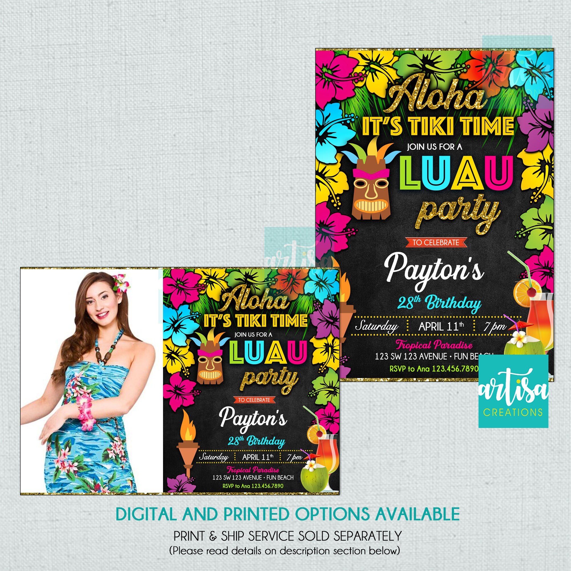 Tiki Invitation Tiki Time Luau Invitation Luau Party Invitation Luau Birthday Invitation Luau Party Invitations Luau