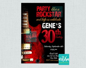 Rock Adult Birthday Invitation, Rock and Roll Birthday Invitation, Electric Guitar Invitation, Rock star Invitation, Party like a Rockstar