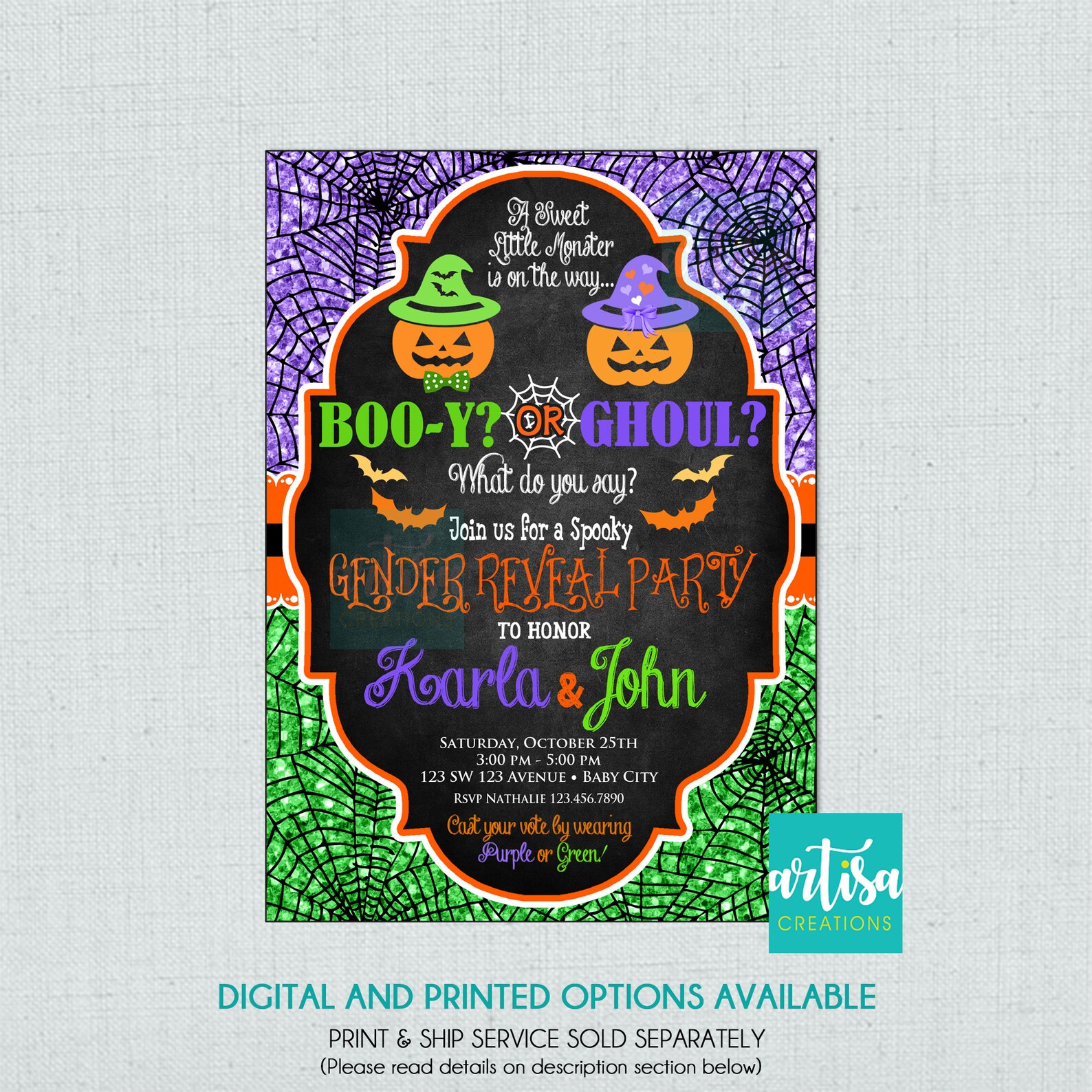 Halloween Gender Reveal Party Invitation Halloween Gender Etsy