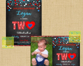 Boy Valentines Birthday Invitation, Valentine's birthday boy invitation, Valentines 2nd birthday boy invitation, Boy 2 Valentine's Invite