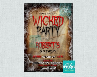 Wicked party invitation, Halloween invitation, Halloween soirée, adult Halloween party, Halloween party invitations, adult Halloween invite