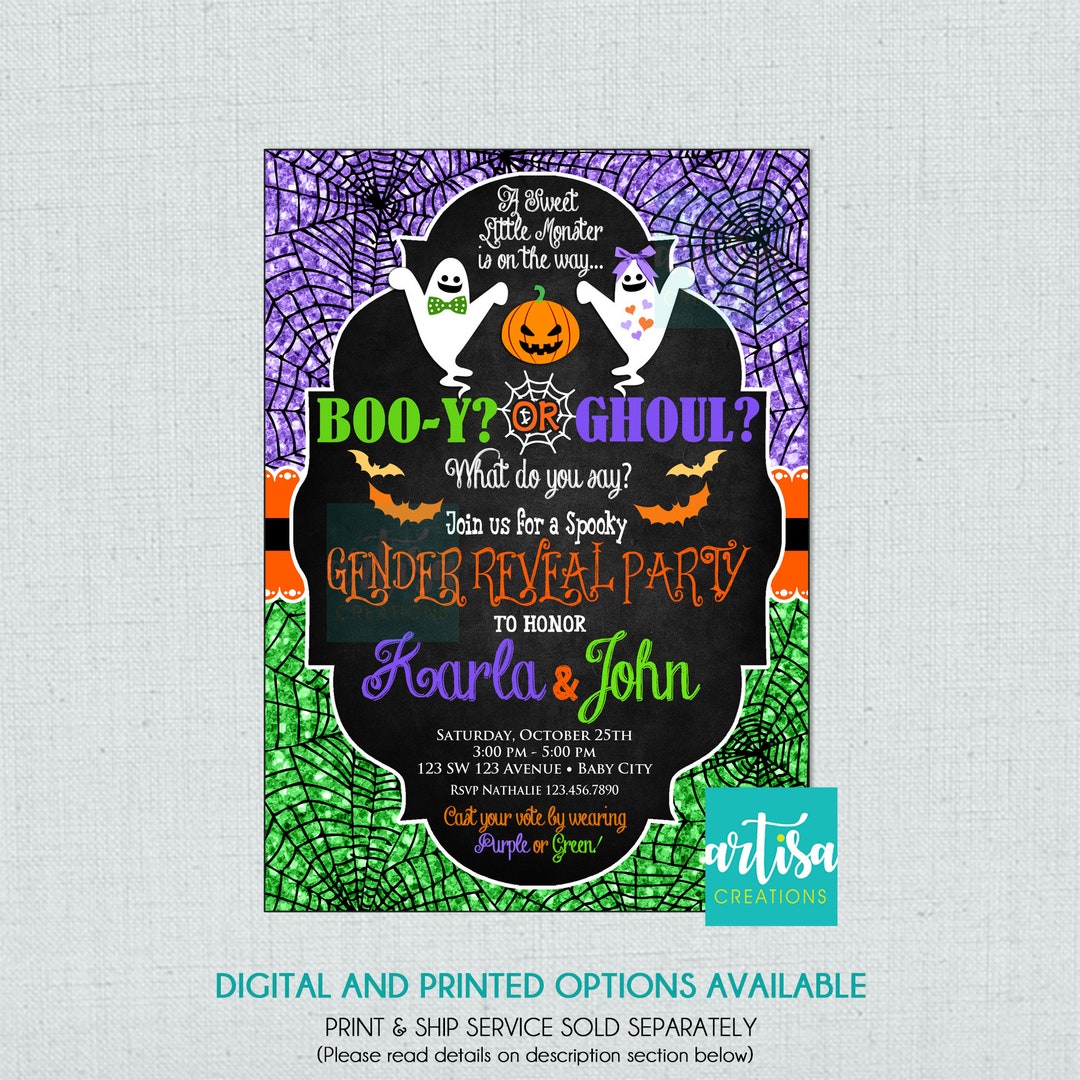 Halloween Gender Reveal Party Invitation, Halloween Ghosts Gender ...
