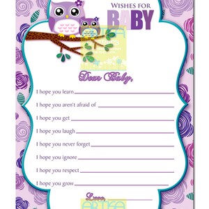 Purple Owl Wishes for Baby Card - Lilac Owl Baby Girl Wishes Card ...