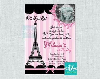 Paris Birthday Invitation, Oh La La Birthday Invitation, Eiffel Tower Invitation, Paris Invitation, Pink Black Paris Invitation, French Invi