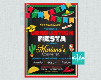 Invitación a la Graduación Mexicana, Invitación a la Fiesta de Graduación, Invitación a la fiesta de graduación temática mexicana, Invitación a la graduación del cinco de mayo