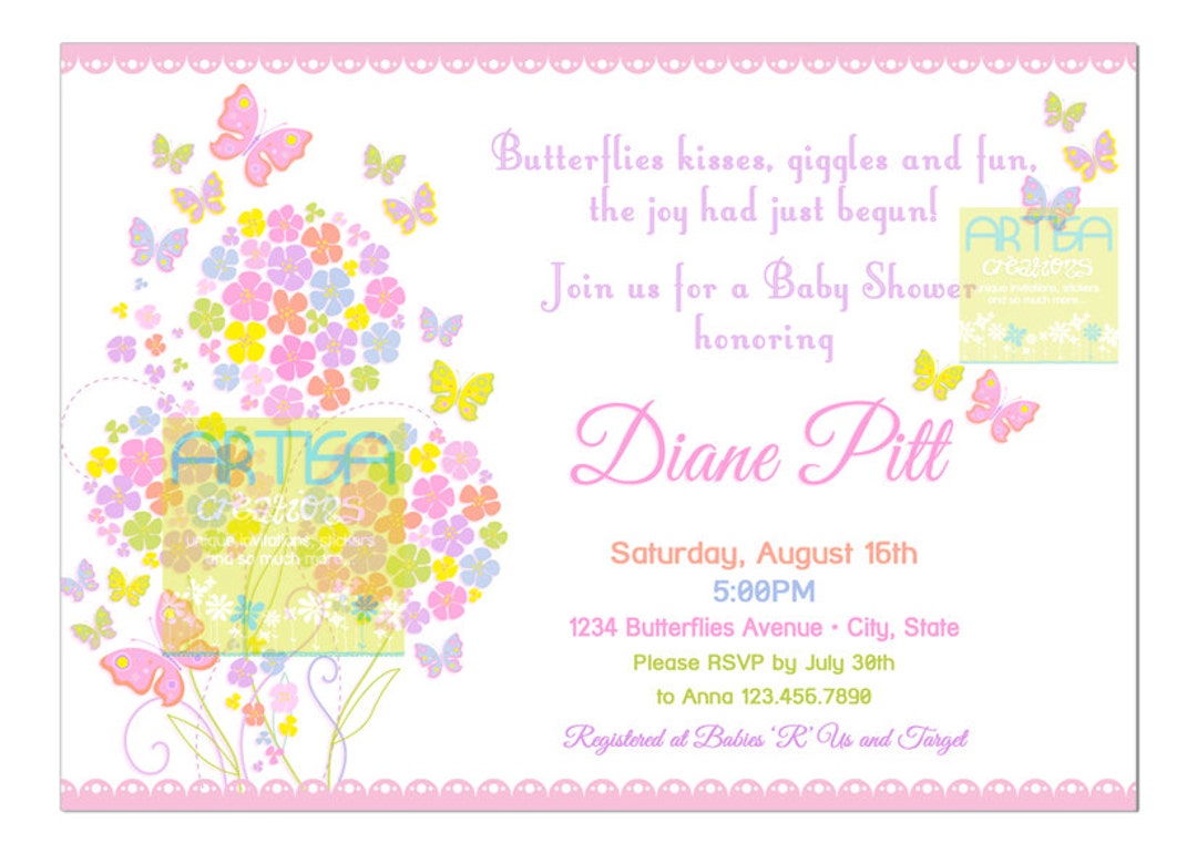 Butterfly Baby Shower Invitation Butterflies and Flowers Baby Shower