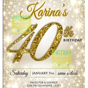 Milestone Birthday Invitation - 20th, 30th, 40th, 50th, 60th, 70th, 80th, 90th Birthday Invitation - Glitter Adults Birthday - Sparkle Invit