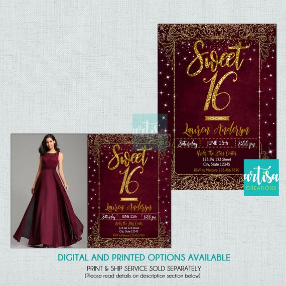 Burgundy Sweet 16 Invitation, Burgundy Quinceanera Invitation, Burgundy  Teen Birthday Invitation, Burgundy Gold Invitations, Burgundy - Etsy