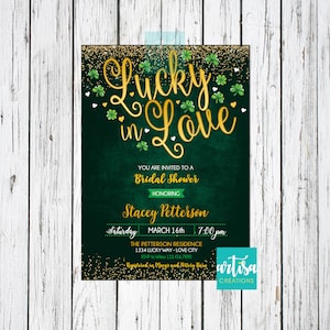 Convite para chá de panela Lucky in Love, convite para chá de panela de São Patrício, convite para chá de panela de São Patrício, convite para chá de panela Lucky in Love