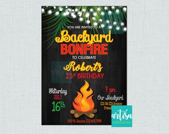 Bonfire Invitation, Campfire Invitation, Bonfire and Smores Invitation, Camping Invitation, Camping Birthday Invitation, Bonfire Birthday In