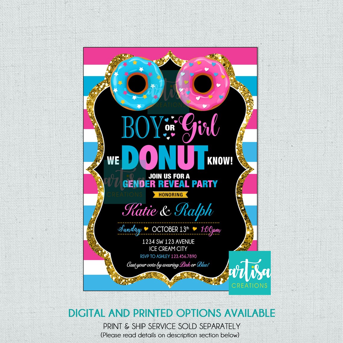 Donut Gender Reveal Donuts Gender Reveal Invitation Donut Etsy