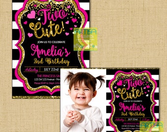 Two Cute Invitation, 2nd birthday invitation, Two Fancy birthday girl invitation, modern 2nd birthday invitation, pink gold black 2 invite