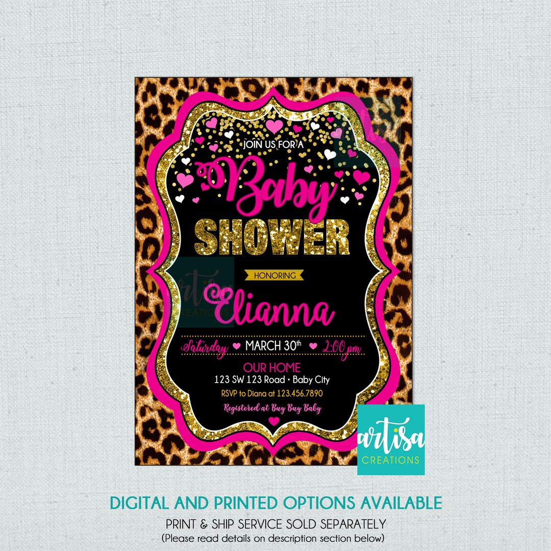 Animal Print Baby Shower Invitation, Hot Pink Animal Print Baby Shower Invitations, It's a Girl