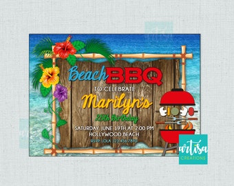 Beach Party Invitation, Summer Beach Invitation, Party at the Beach Invitation, Beach Party, Summer Birthday, Tropical Beach Invitation DIY
