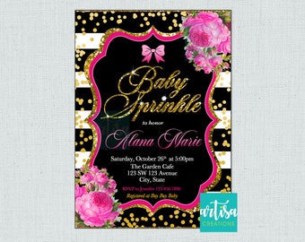 Baby Sprinkle pink Gold invitation, hot pink gold baby girl shower invite, baby girl invitation, baby sprinkle pink Invitation, hot pink