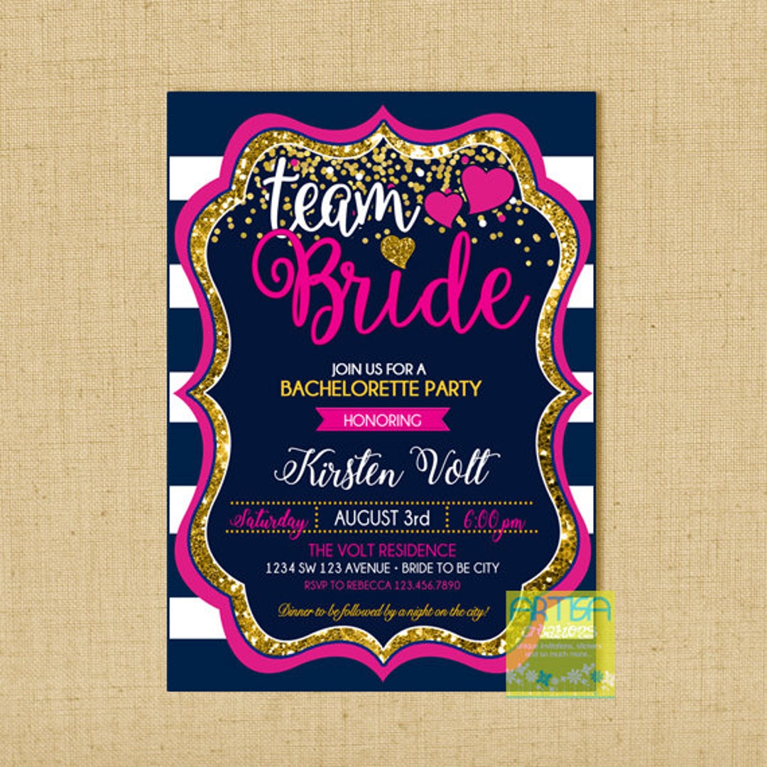 Team Bride Bachelorette Party Invitation, Team Bride Invitation, Hot
