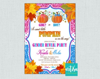 Little Pumpkin Gender Reveal Party Invitation, Pumpkin on the way Gender Reveal Invitation, Fall Gender Reveal Party, Girl or Boy pumpkin in