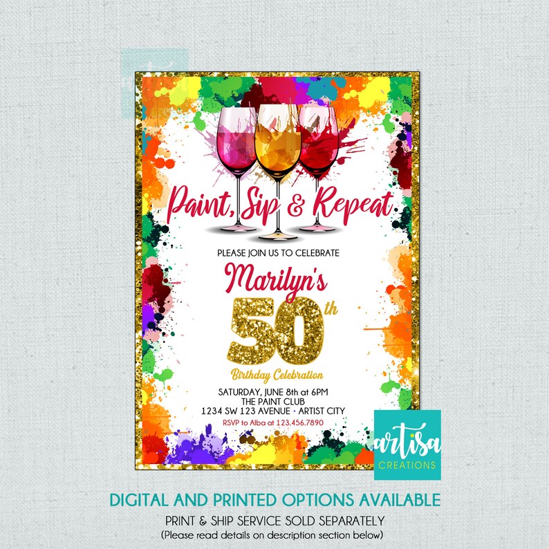 Paint Sip and Repeat Invitation Wine and Painting Birthday Etsy