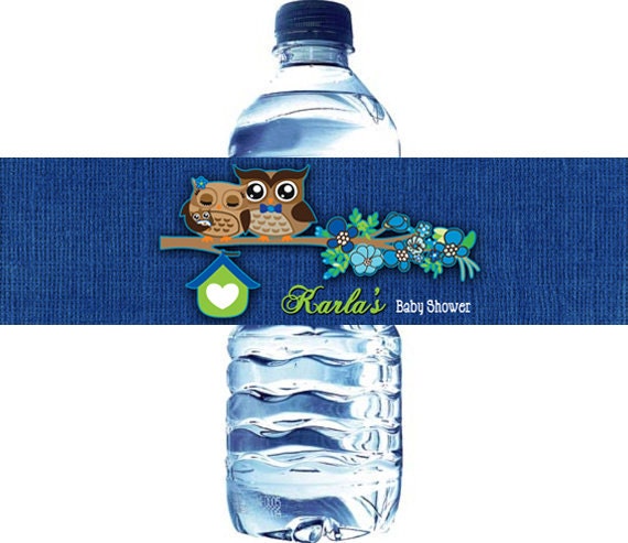 Owl baby shower water bottle labels