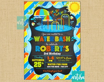 Water Bash Invitation, splash splash invitation, water park birthday invitation, water playground birthday, splish splash birthday invitatio