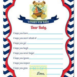 Nautical Bear Navy and Red Baby Shower Invitation, Nautical Teddy Bear Shower Invitation, navy blue red nautical teddy bear invitation, bear image 4