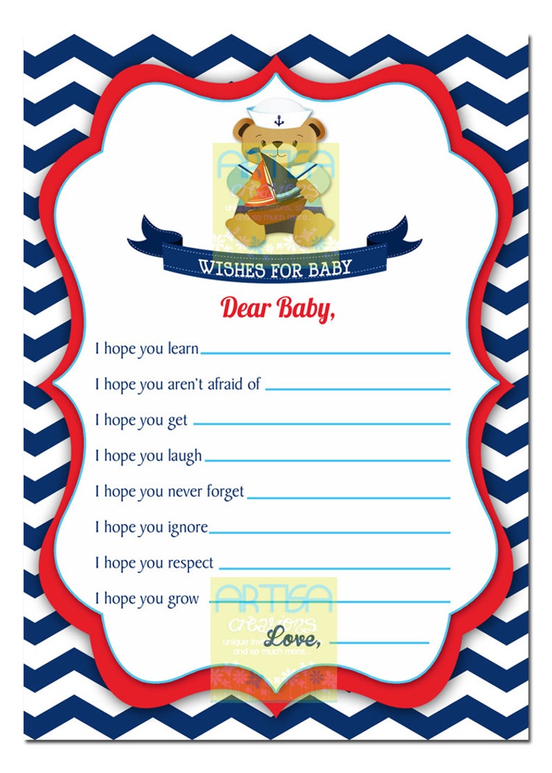 Nautical Bear Navy and Red Baby Shower Invitation, Nautical Teddy Bear Shower Invitation, navy blue red nautical teddy bear invitation, bear image 4