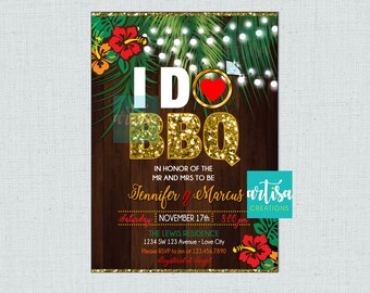 I Do BBQ Invitation, I Do BBQ Couple Shower, I Do BBQ Rehearsal Dinner invitation, Engagement bbq invitation, tropical bbq, Tropical I Do