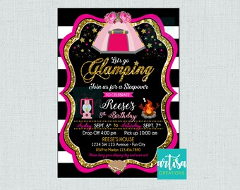 Glamping invitation, Slumber Party, Glamping Birthday Invitation, Camping Sleepover, Birthday Party, Camping Girls Sleepover invitation