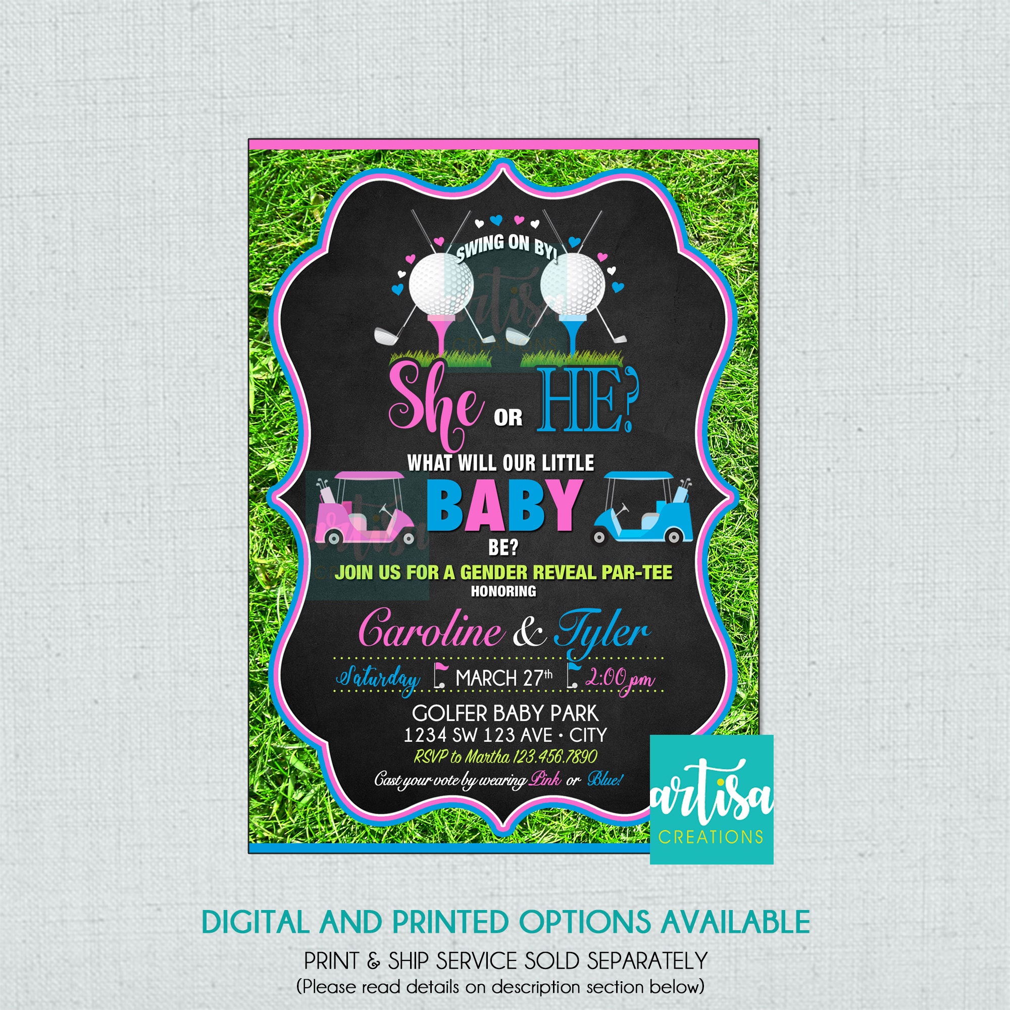 Golf Gender Reveal Party Invitation, Golf Gender Reveal Partee