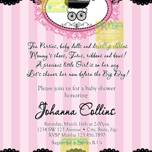 Pink and Black Vintage Stroller Baby Shower Baby Shower Invitation - Vintage Baby Carriage Pink Black Baby Shower Invite Baby SHower Pink black