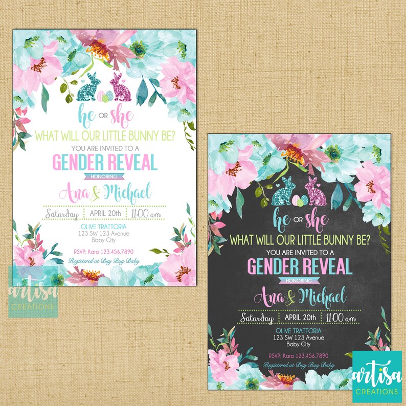 Easter Gender Reveal Invitation Easter Party Gender Reveal Etsy