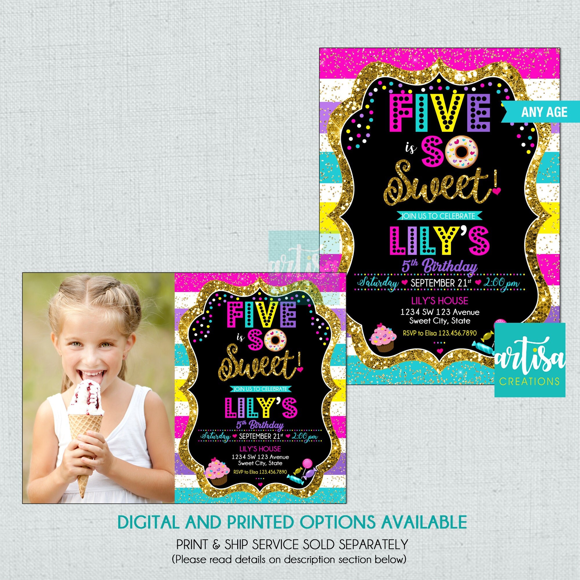 Sweet Birthday Invitation, Five è un invito così dolce, tre è un invito così dolce, inviti troppo dolci, inviti dolci di qualsiasi età