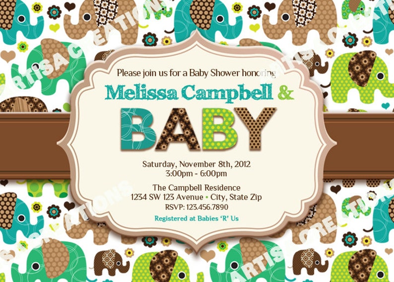 Elephant Baby Shower Invitation Elephant Invitation Etsy