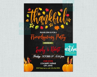 Thankful Friendsgiving Invitation, Thankful Friendsgiving Dinner Invitation, Friendsgiving Lunch Invitation, Friends Thanksgiving Invitation