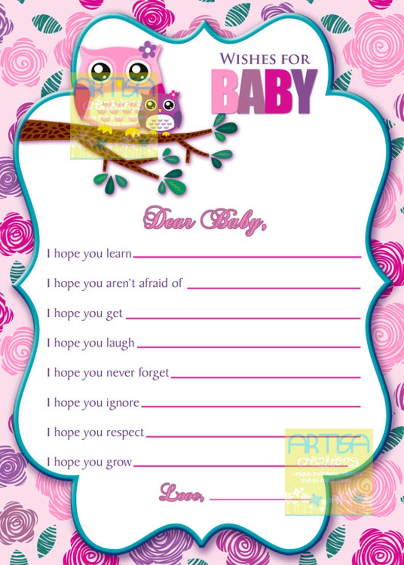Owls Baby Shower Mad Lib Pink Owl Baby Shower Mad Lib Owl Etsy