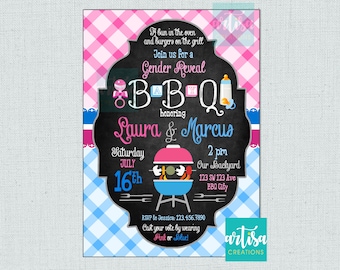 Invitación a la barbacoa gender Reveal BABYQ, invitación a la ducha de barbacoa, invitación a la barbacoa de revelación de género, invitación a la barbacoa de niño o niña, invitación a la barbacoa azul rosa