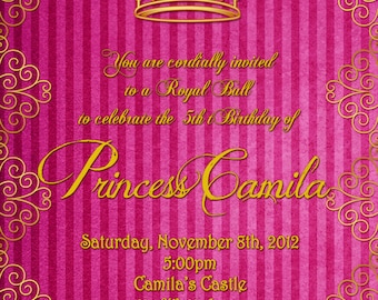 Pink and Gold Princess Invitation - Princess Birthday Invitation DIY - Vintage Princess Crown Birthday Invitation - Princess Baby Shower