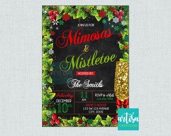 Mimosas and Mistletoe invitation, Mimosas mistletoe Invitations, Christmas Brunch, Christmas Breakfast Invite, Christmas Day Brunch Invite