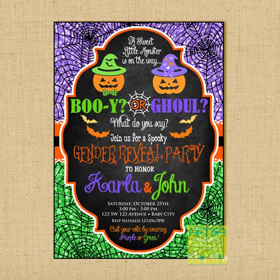 Halloween Gender reveal party invitation halloween gender | Etsy