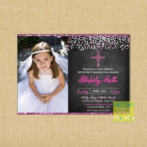 Girl First Communion Invitation, Girl First Holy Communion Invitations, Girl&#39;s Communion invitations, Modern First Communion for Girls
