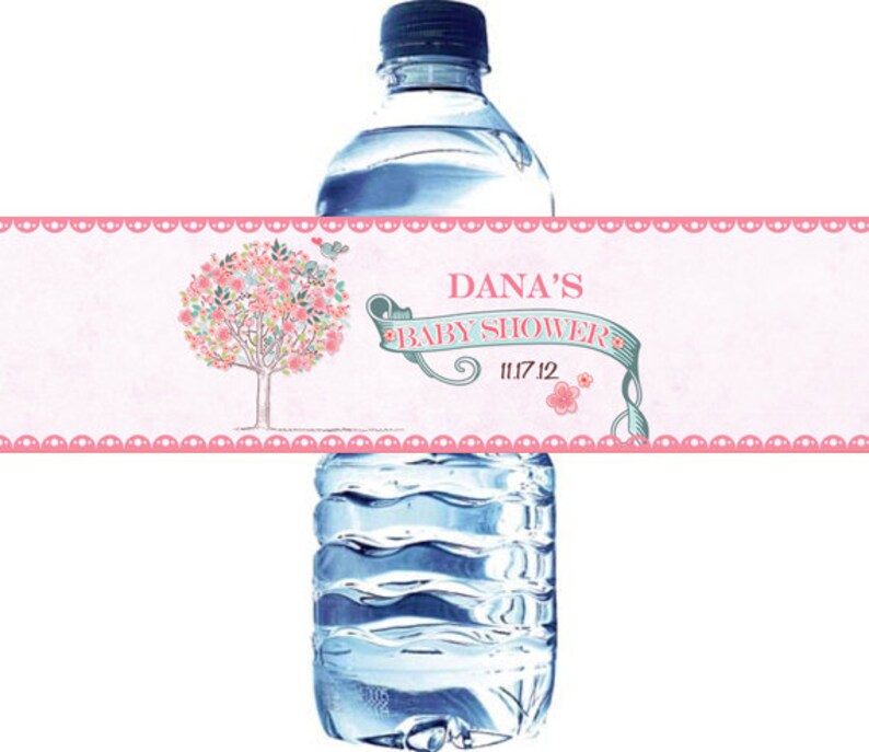 Tree And Birds Baby Girl Shower Water Bottle Label Digital Etsy Tree And Birds Baby Girl Shower Water Bottle Label Digital Etsy