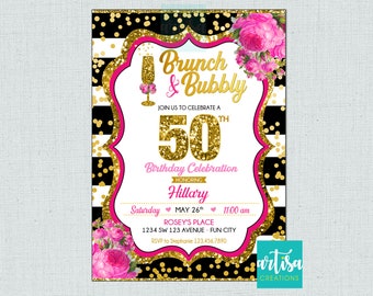 Brunch e invitación burbujeante, invitación a brunch y cumpleaños burbujeantes, invitación a brunch de cumpleaños, invitación de cumpleaños brunch, brunch de cualquier edad