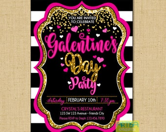 Galentine's Day Party Invitation, Galentine's Day Invitation, Hot pink gold Galentine's day party invitation, galantines day invitation