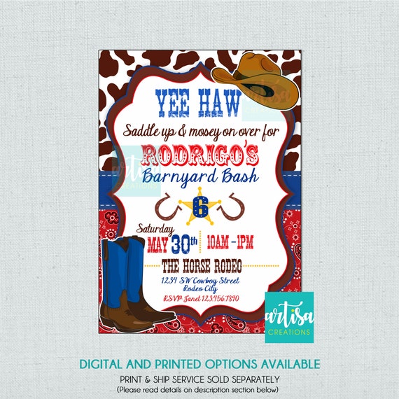 Invitation Danniversaire Cowboy Invitation Danniversaire Etsy Canada