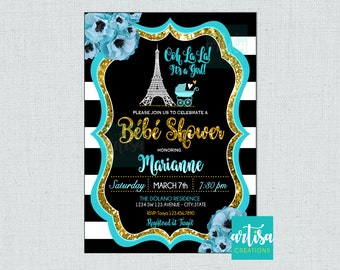 Parijs baby shower uitnodigen, Ooh Lala baby shower uitnodiging, Parijs goud glitter baby shower, Parijse babymeisje douche, Bébé douche Parijs