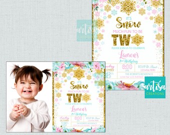 Winter Birthday Invitation, it's snow much fun to be two invitation, snow 2nd birthday invitation, winter birthday invitation, snowflakes