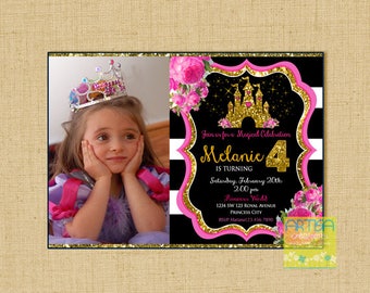 Princess Birthday Invitation, Princess Castle Birthday Invitation, Gold Pink Princess Invitation, glitter princess birthday, princess castle