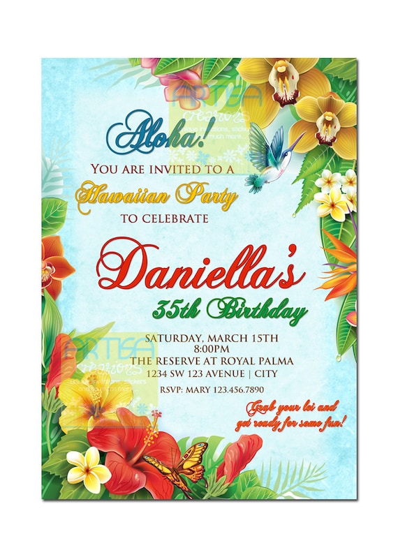 hawaiian birthday invitation hawaiian luau party hawaiian theme invitation for any occasion hawaiian bridal shower hawaiian party hawaiian theme invitation
