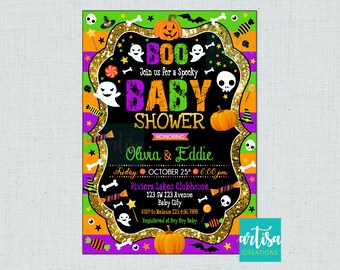 Halloween Baby Shower Invitation, Baby shower Halloween invitation, halloween baby shower invitation, halloween new baby invitation, hallowe